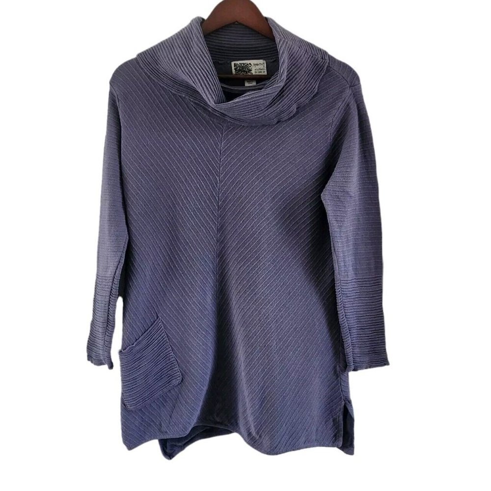 Habitat Clothes To Live In Gray Pleated Cowl Neck Lagenlook Top Size Small - Picture 1 of 7